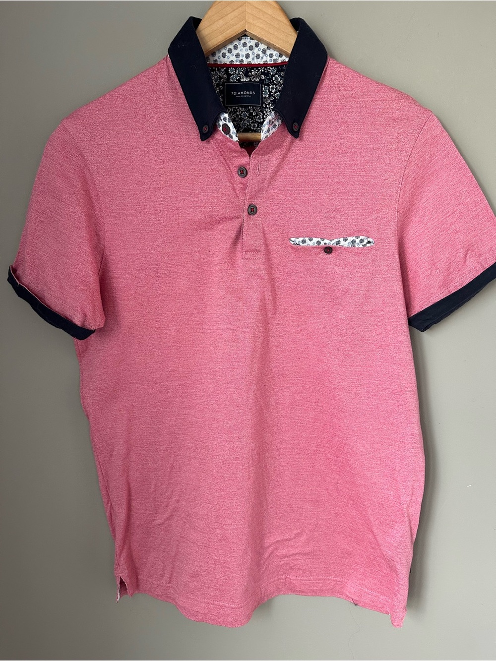7 Diamonds Men's Pink Heather Polo Short Sleeve Size Small cotton Golf